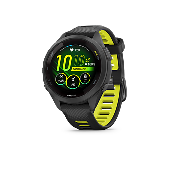 Garmin Forerunner® 265S - Svart ramme og etui med svart/gul silikonrem