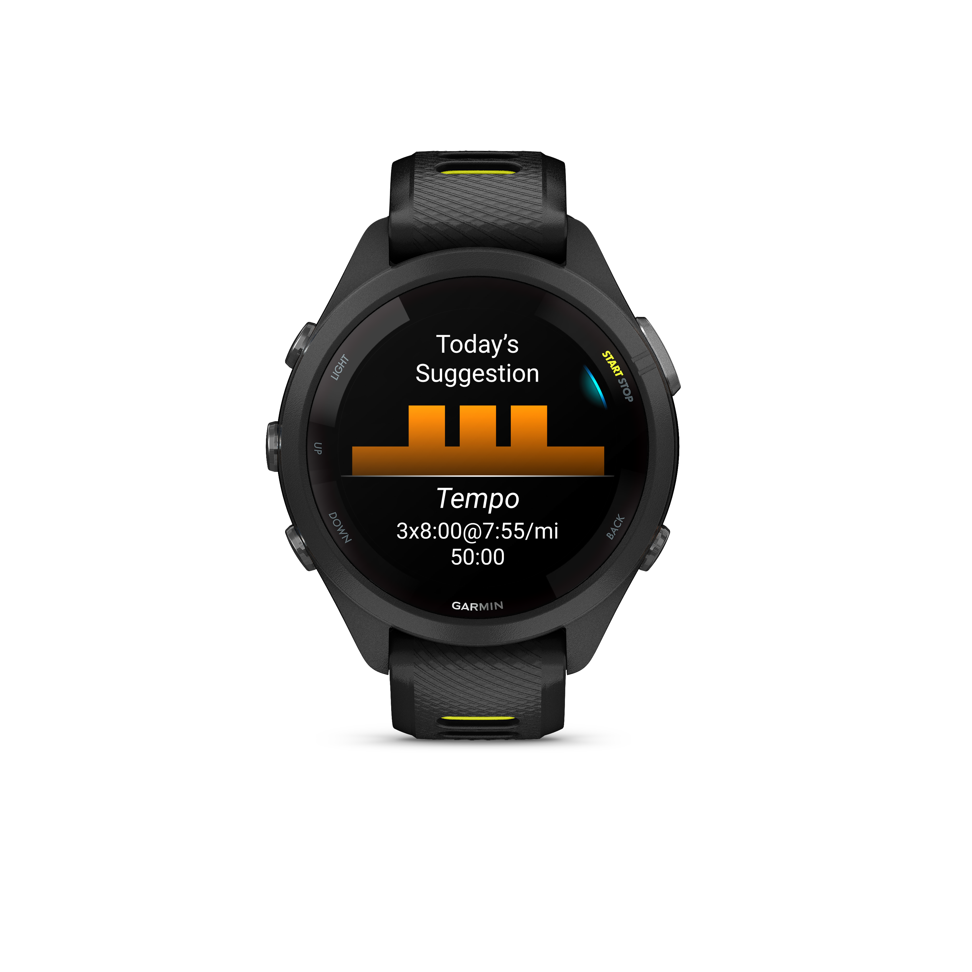 Garmin Forerunner® 265S - Black bezel and case with black/yellow silicone strap - 4