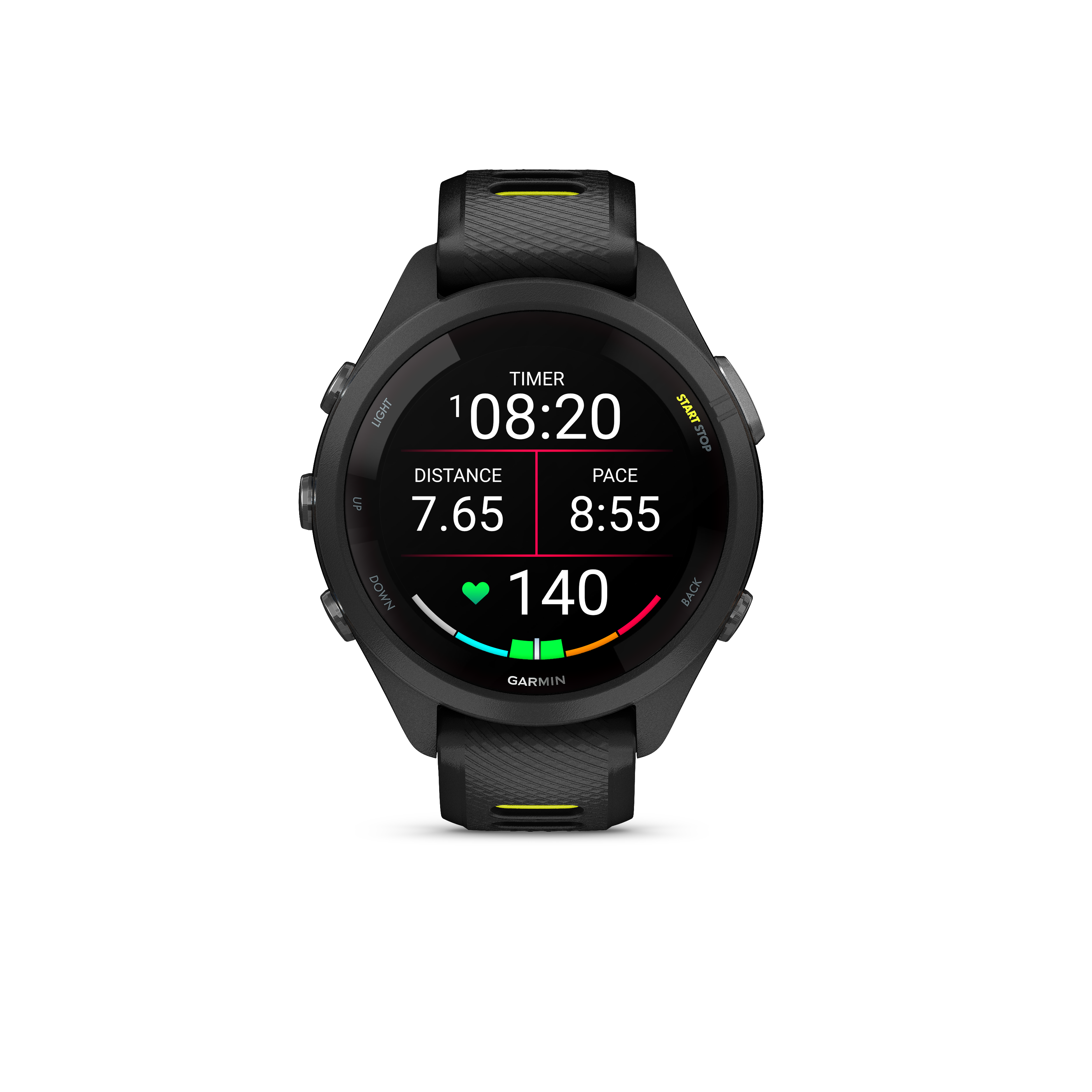 Garmin Forerunner® 265S - Black bezel and case with black/yellow silicone strap - 3