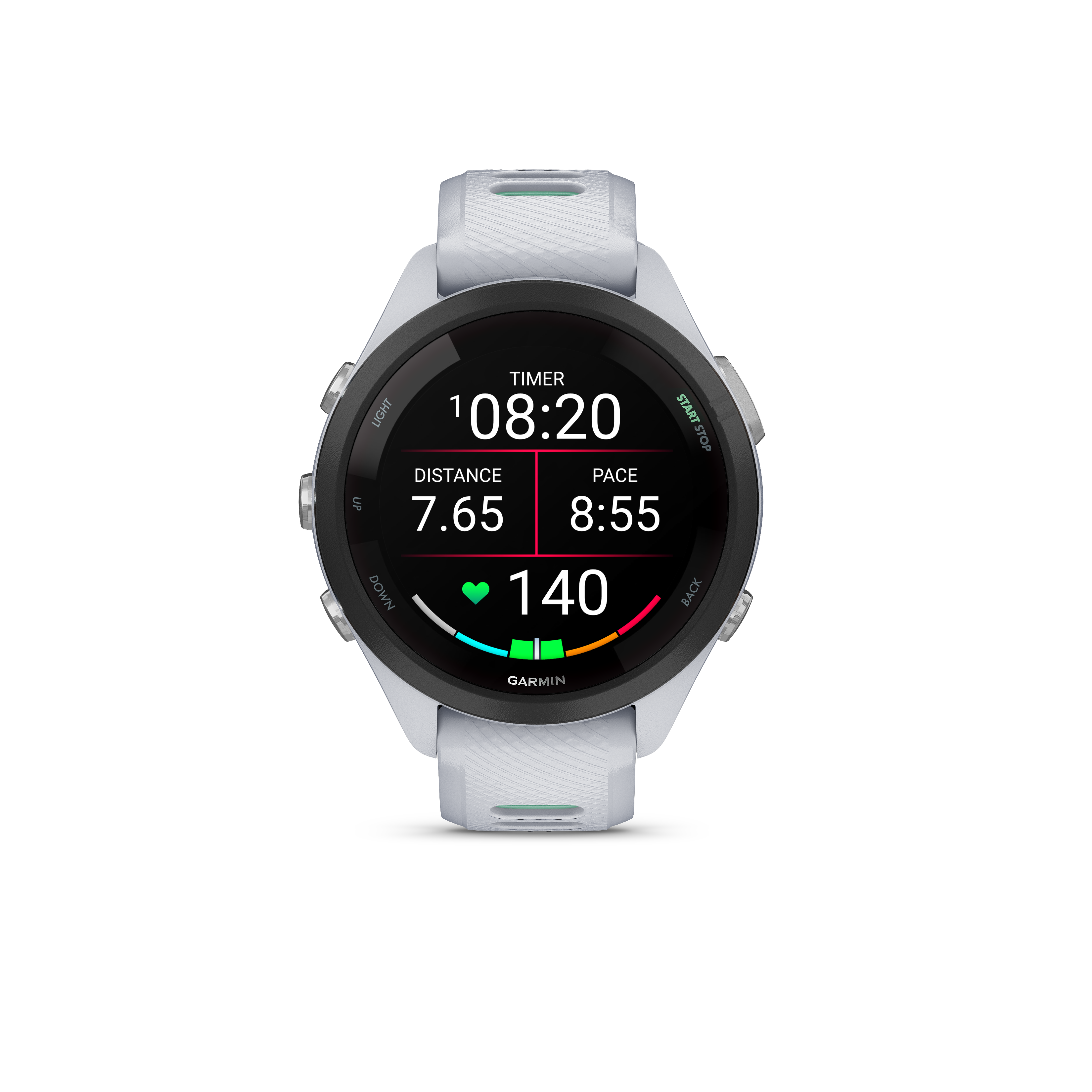 Garmin Forerunner® 265S - Svart ramme med hvitt etui og hvit/tropisk grønn silikonrem - 2
