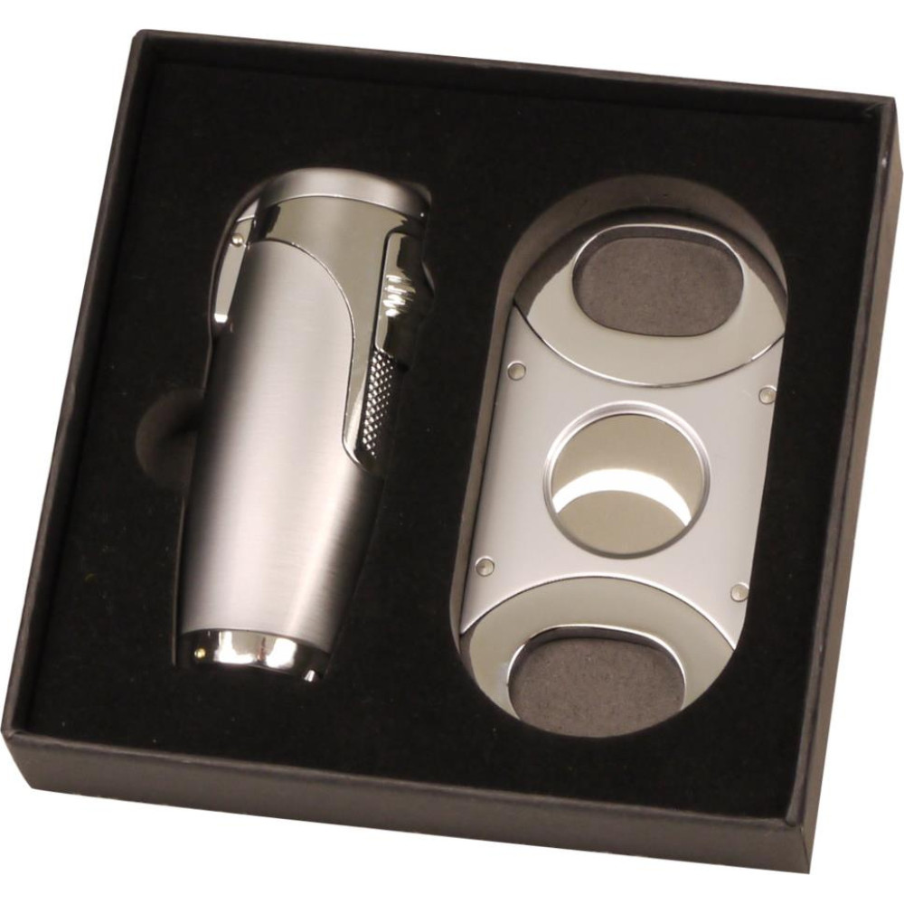 Presentset med torchtändare med 3 lågor och klippare - silver