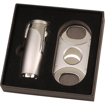 Presentset med torchtändare med 3 lågor och klippare - silver