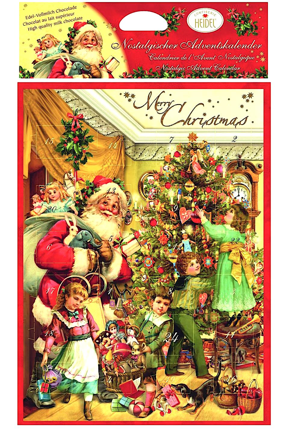 Adventskalender Nostalgi m figurer i mjölkchoklad Liten H:35cm 75g - 2