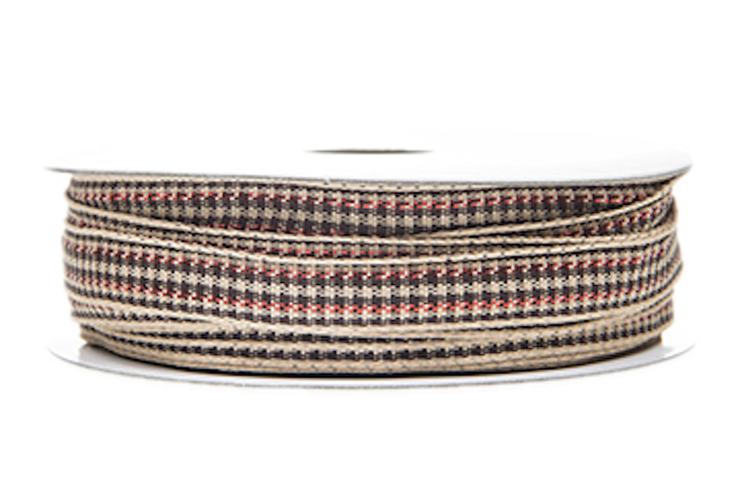 PRESENTBAND – Band VICHY Röd & guld B:10mm pris/m