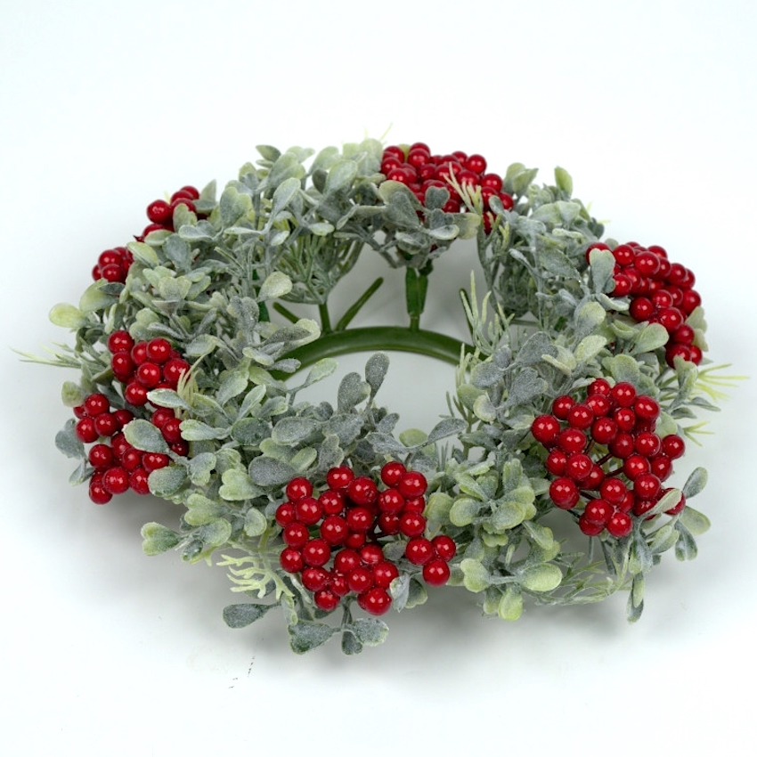 LJUSMANSCHETT Berry Boxwood med buxbomsbär för blockljus YD:19cm ID:7,8cm