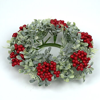 LJUSMANSCHETT Berry Boxwood med buxbomsbär för blockljus YD:19cm ID:7,8cm