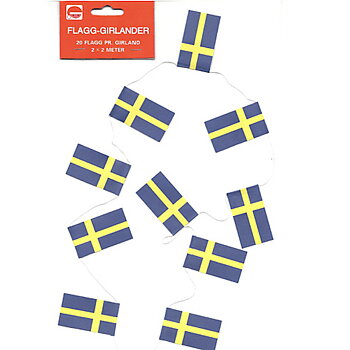Svenska flaggan flaggirlang 2-pack – 20 små flaggor på varje girlang á 2m