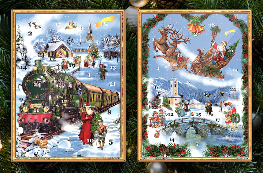 Adventskalender med glitter – Victorian nr.1 Tomte vid Tåg A3 - 2