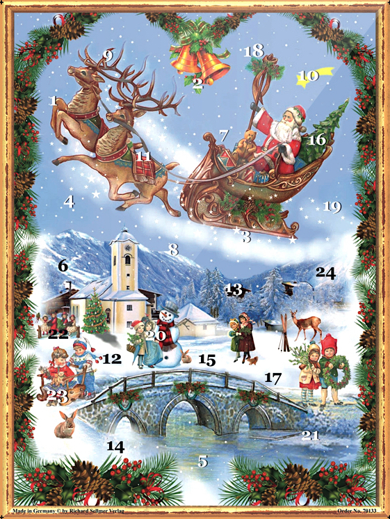 Adventskalender med glitter – Victorian nr.2 Tomte i Släde A3 - 2