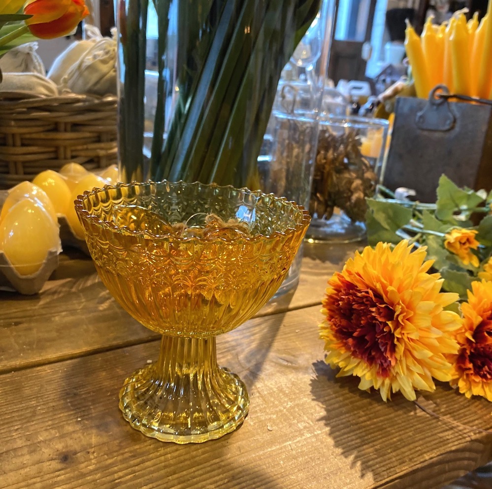 Skål ETIENNE på fot i glas – Gul liten Ø:12,5cm H:12,5cm - 4