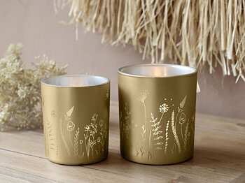 Ljuskopp i glas med blomdekor Stor Ø:7cm