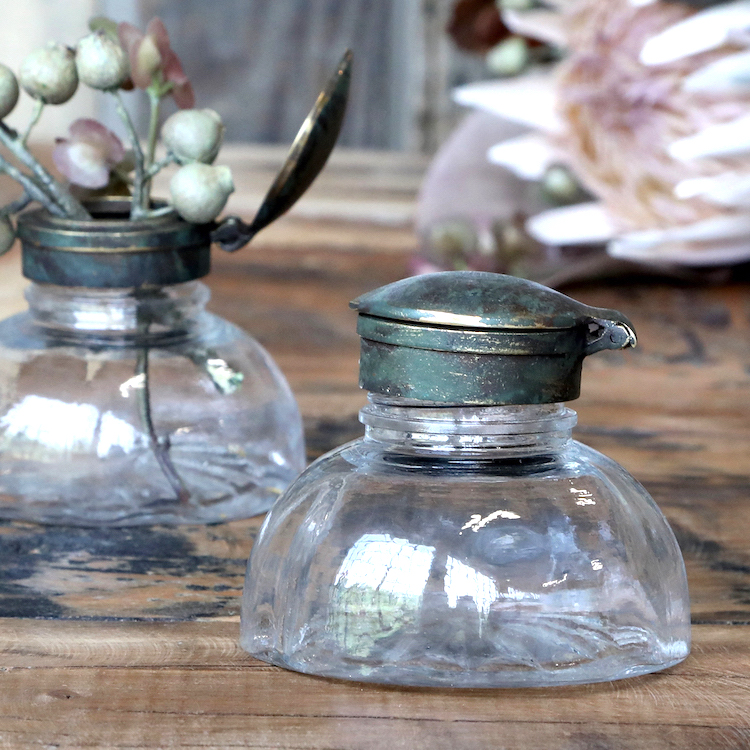 Bläckflaska i glas med lock vintage Ø:8cm - 4