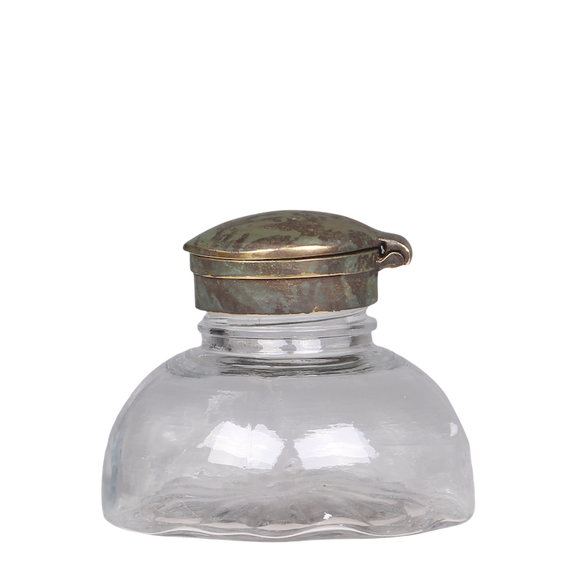 Bläckflaska i glas med lock vintage Ø:8cm