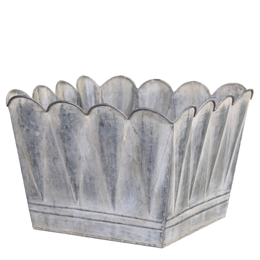 Kruka fyrkantig med bågar antik zink 27x27x19cm