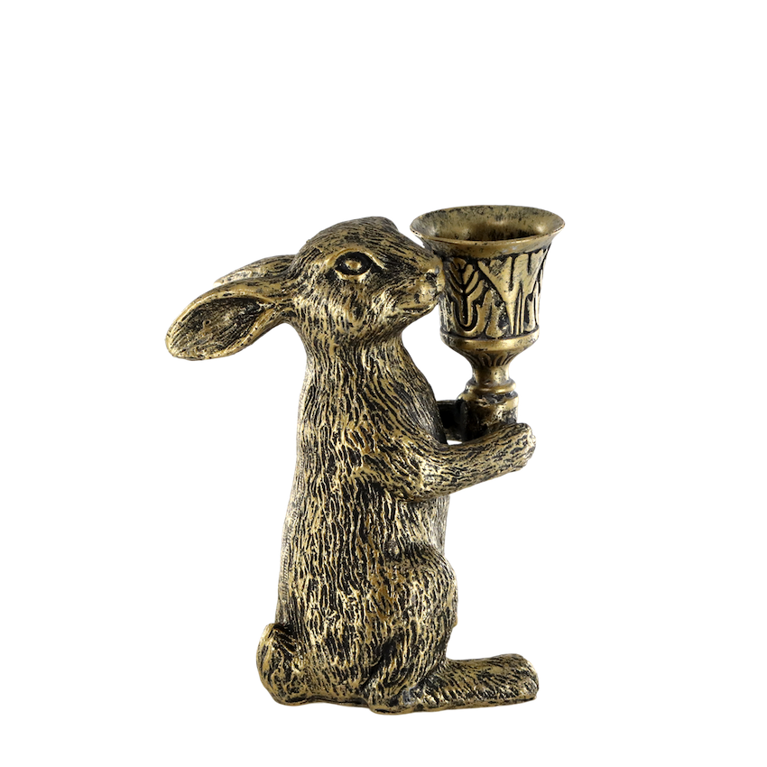 Ljusstake kanin i mässingsfärgat järn 9x6,5x12cm