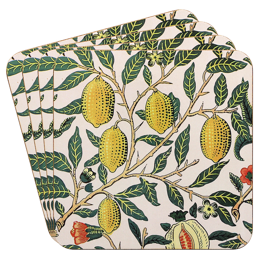 Fyra glasunderlägg i Morris' Fruits