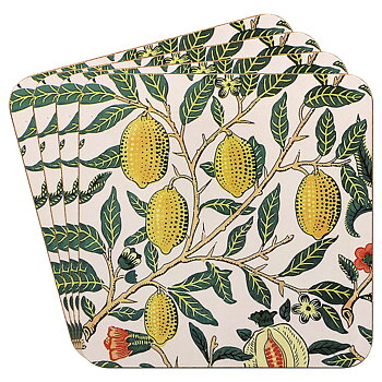 Fyra glasunderlägg i Morris' Fruits