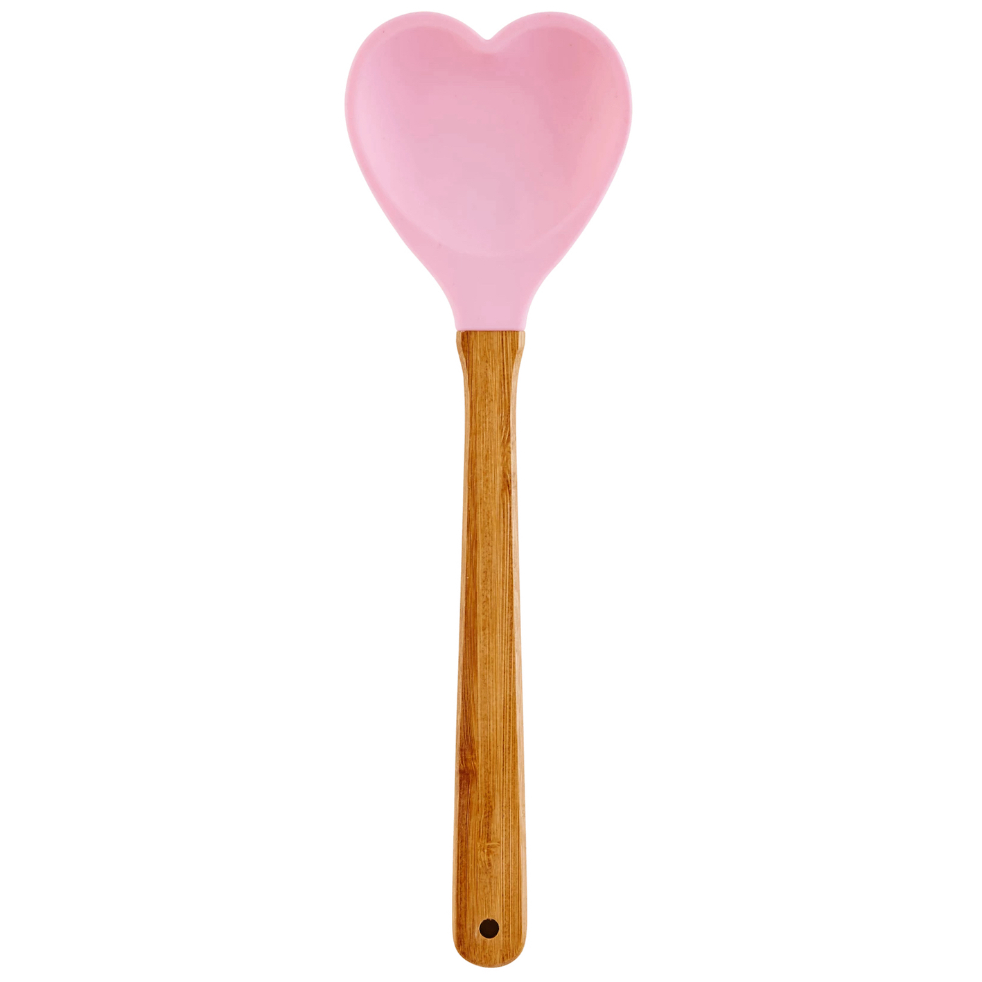 Slev hjärtformad i silikon & bambu rosa L:26cm