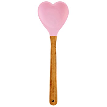 Slev hjärtformad i silikon & bambu rosa L:26cm