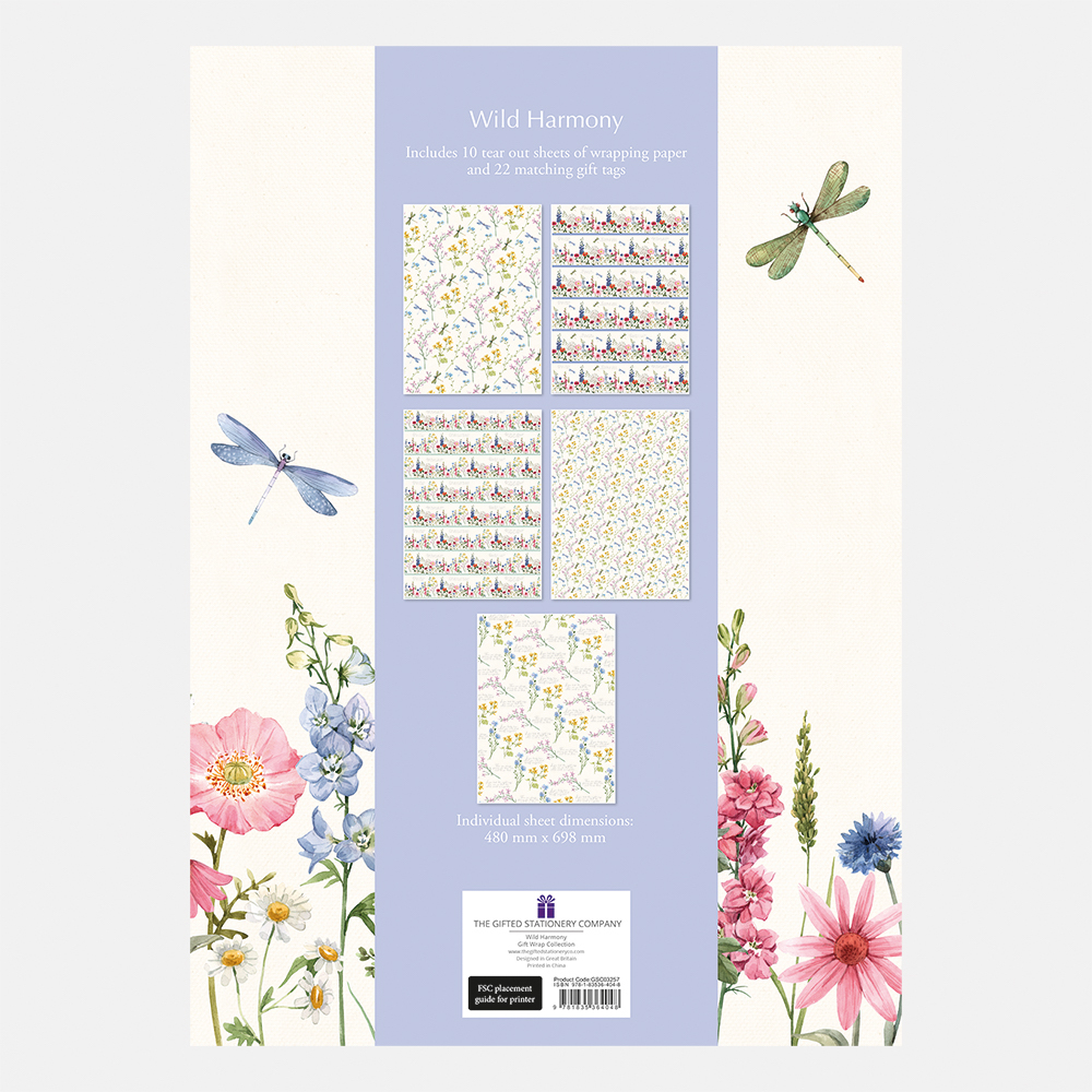 Bok med presentpapper – Fem blommönster WILD HARMONY, 10 ark á 50x70cm - 3
