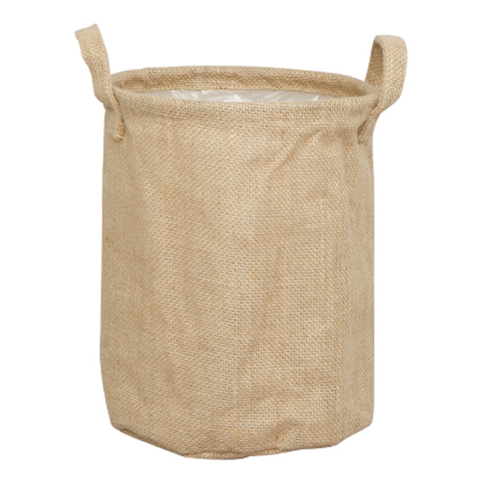 Jutekorg med handtag, plast invändigt Stor Ø22cm H29cm