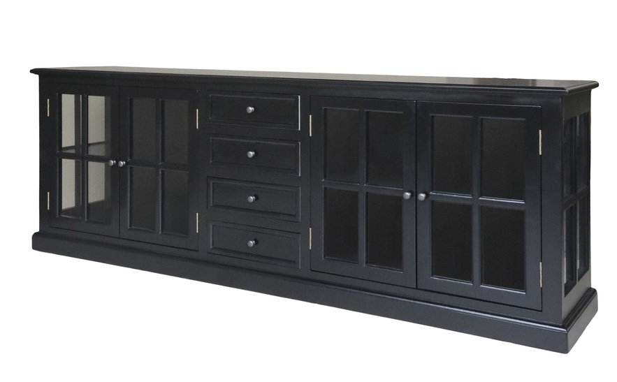 Sideboard, vitrinskänk med spröjsade glasdörrar och hyllor, svart - 5