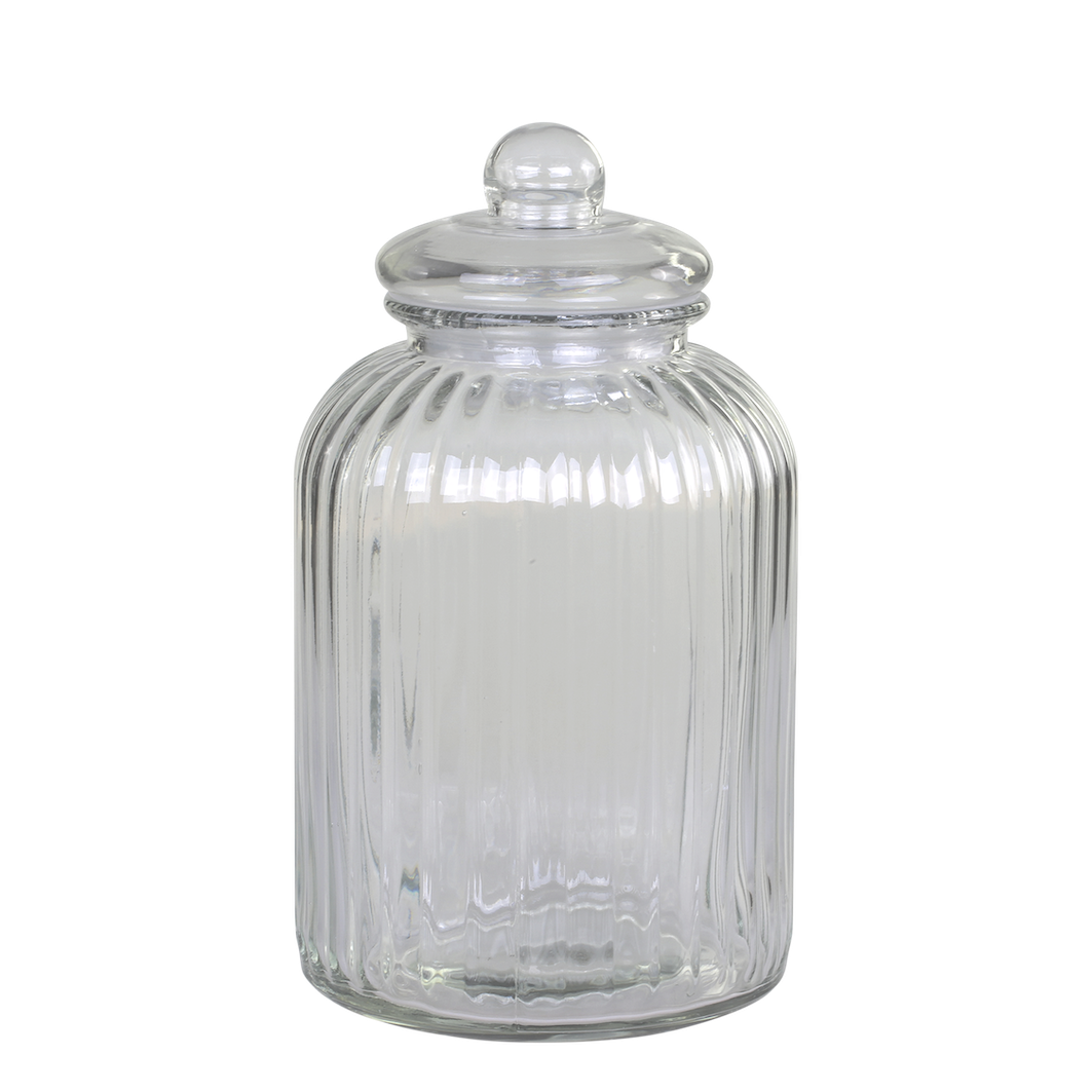 Glasburk i räfflat klarglas med lock H:32cm - 2