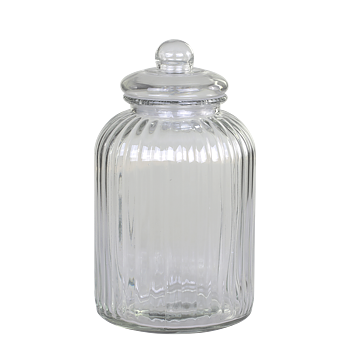 Glasburk i räfflat klarglas med lock H:32cm