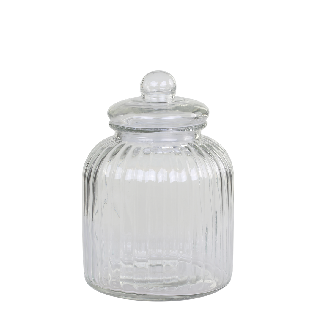 Glasburk i räfflat klarglas med lock H:26cm - 2