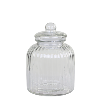 Glasburk i räfflat klarglas med lock H:26cm