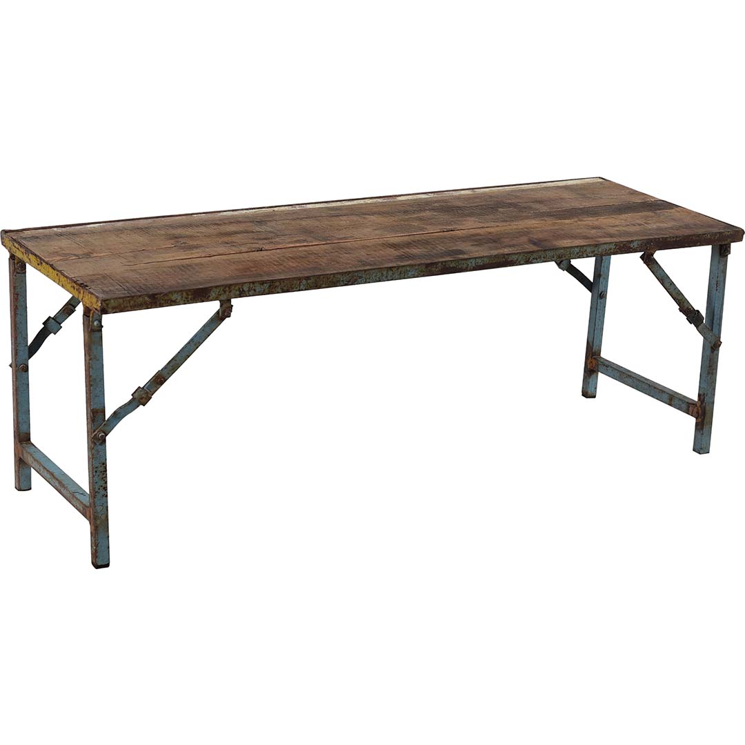 Bänk av återvunnet trä med fällbara ben L:129cm H:47cm - 2