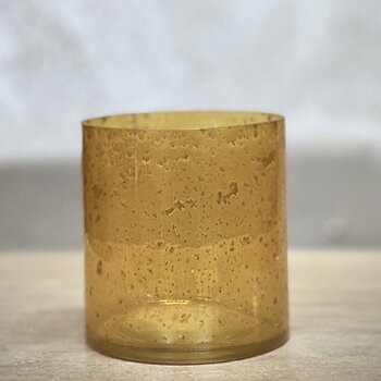 Ljuslykta / ljuskopp MARI i glas – vintagegul LARGE Ø12 H13