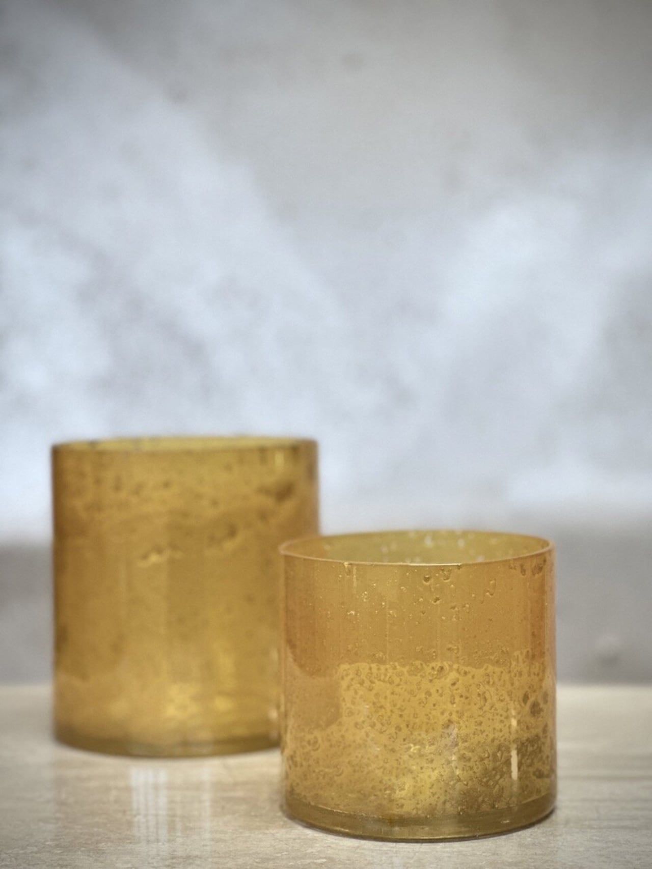 Ljuslykta / ljuskopp MARI i glas – vintagegul LARGE Ø12 H13 - 2