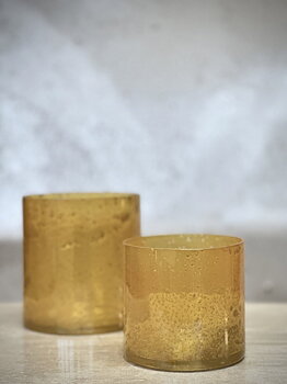 Ljuslykta / ljuskopp MARI i glas – vintagegul LARGE Ø12 H13