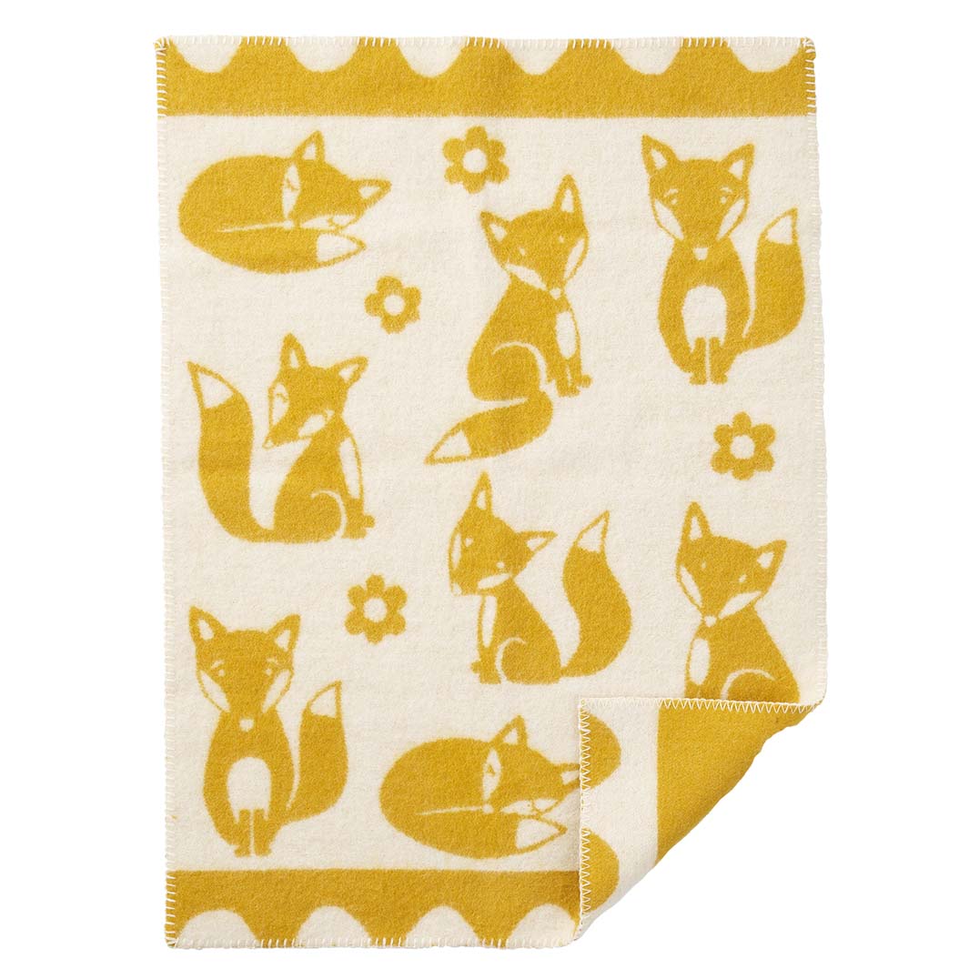 Ullfilt KLIPPAN FOX – Babypläd i 100% ekologisk lammull Saffran 65x90cm