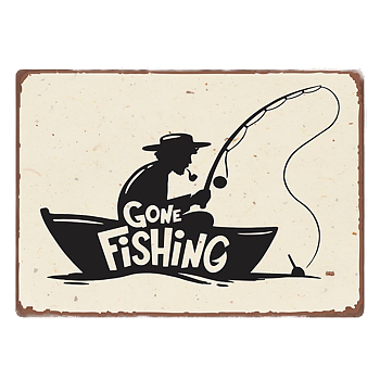 Metallskylt i vintagestil – Gone Fishing 15x20cm