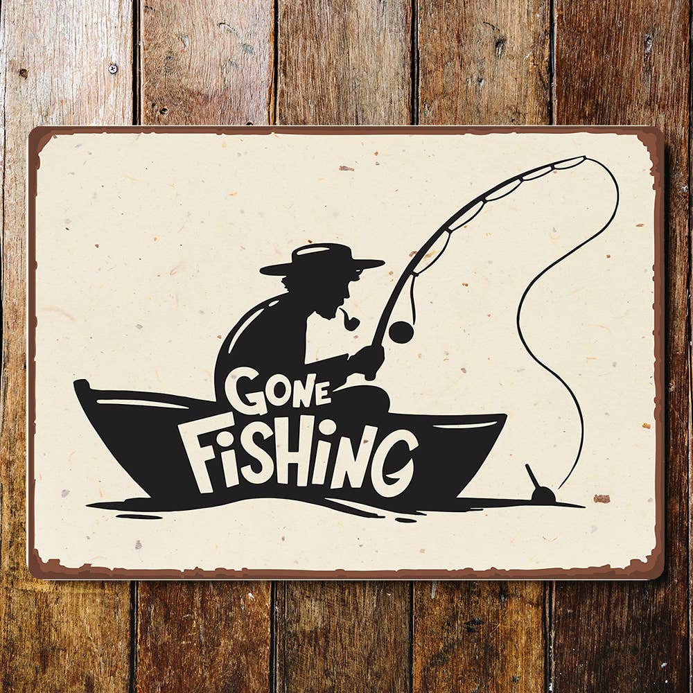 Metallskylt i vintagestil – Gone Fishing 15x20cm - 2