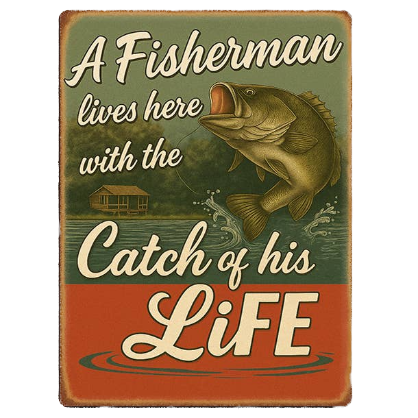 Metallskylt i vintagestil – A Fisherman lives here... 20x25cm - 2