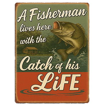 Metallskylt i vintagestil – A Fisherman lives here... 20x25cm