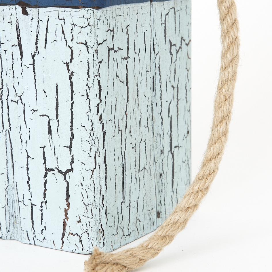 Dörrstopp vit & blå vintageboj i trä 10x40cm - 2
