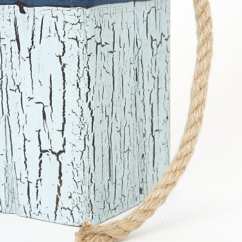 Dörrstopp vit & blå vintageboj i trä 10x40cm