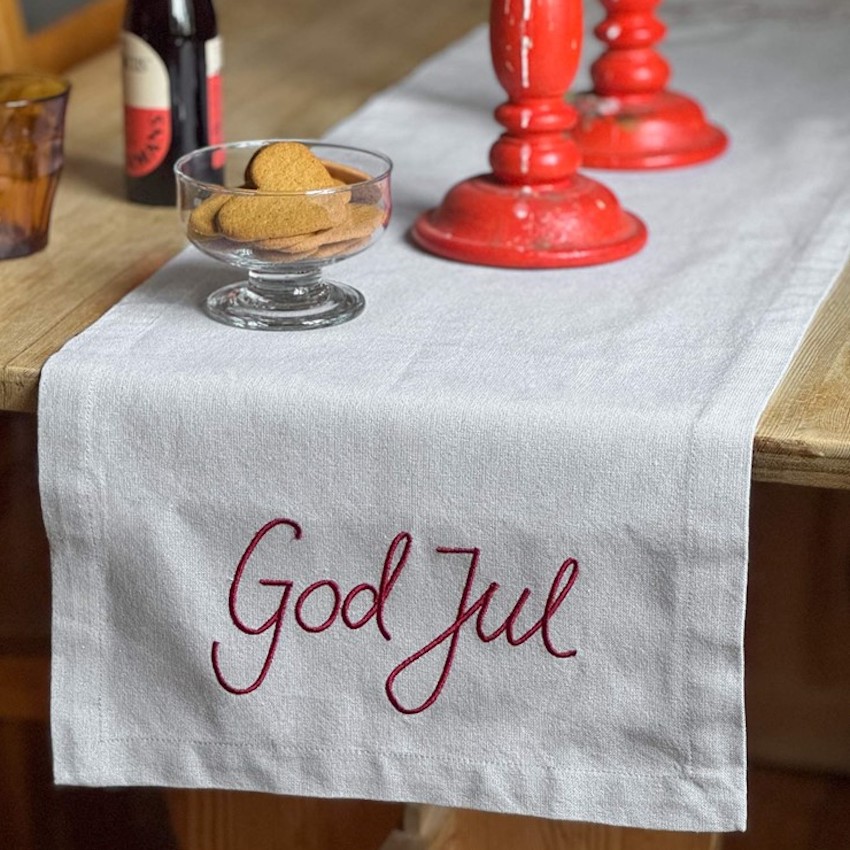 Löpare med brodyr GOD JUL – Recycled OEKO-TEX® linnefärgad 35x120cm - 2
