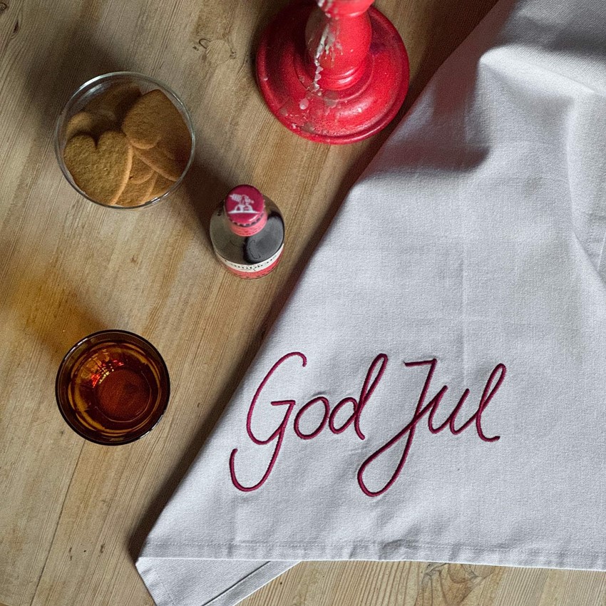 Löpare med brodyr GOD JUL – Recycled OEKO-TEX® linnefärgad 35x120cm - 3