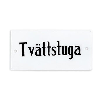 Skylt i emaljfinish – Tvättstuga 9x4,5cm