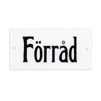 Skylt i emaljfinish – Förråd 9x4,5cm
