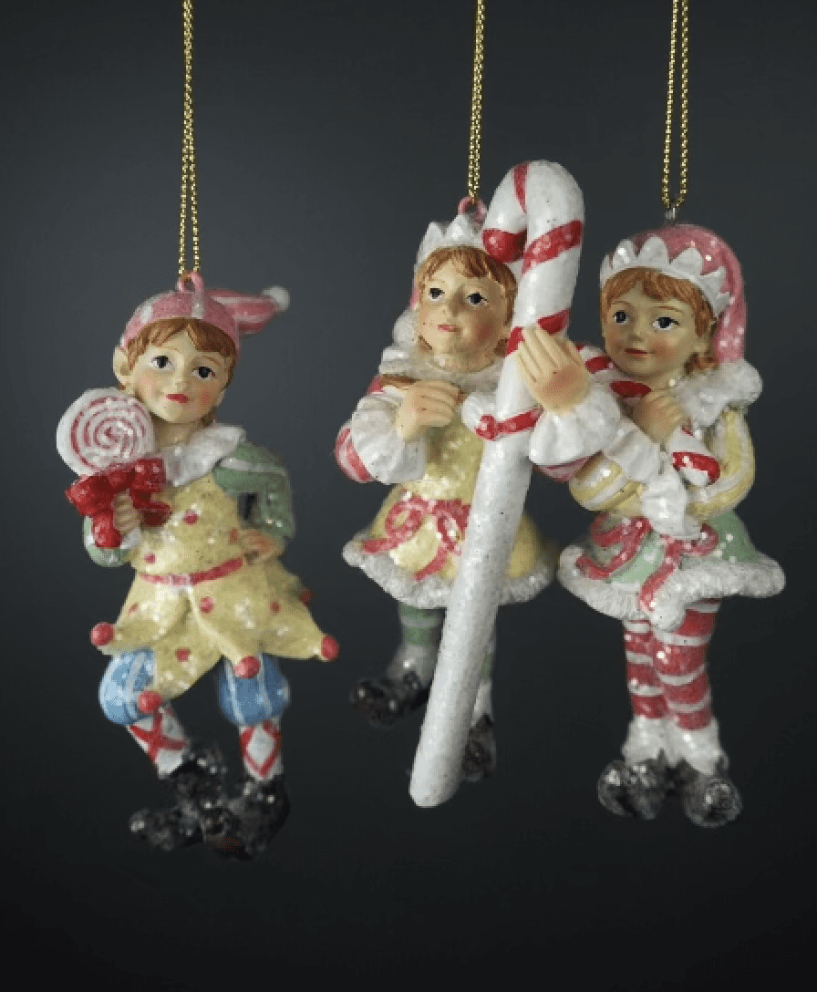 Julkula ELF HOLDING CANDY – Pastellklädd Nisse med godis 3 olika Pris/st