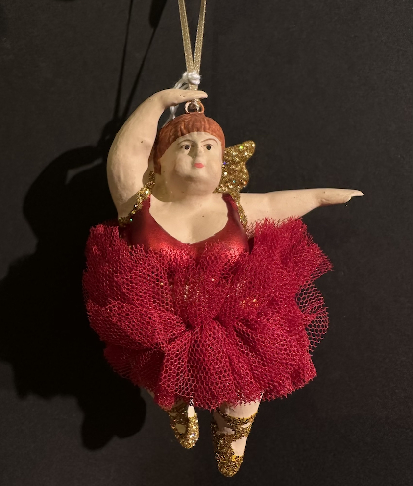 Julkula BALLERINA med tyllkjol & detaljer i guldglitter 3 olika Pris/st
