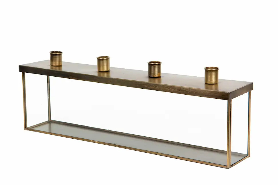 Ljusstake glasbox med fyra ljushållare 45x8x15cm
