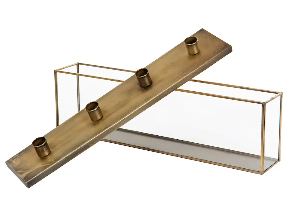 Ljusstake glasbox med fyra ljushållare 45x8x15cm - 6