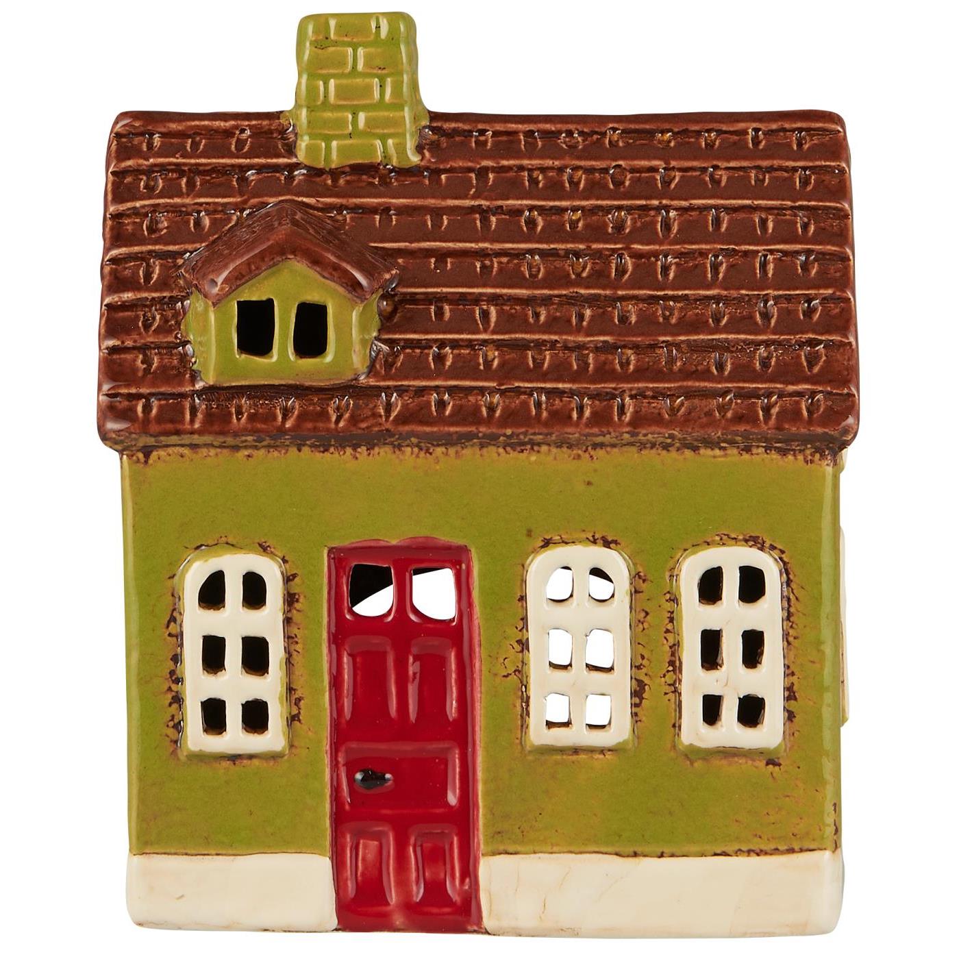 Ljuslykta i stengods – Townhouse med röd dörr H:16,5cm - 2